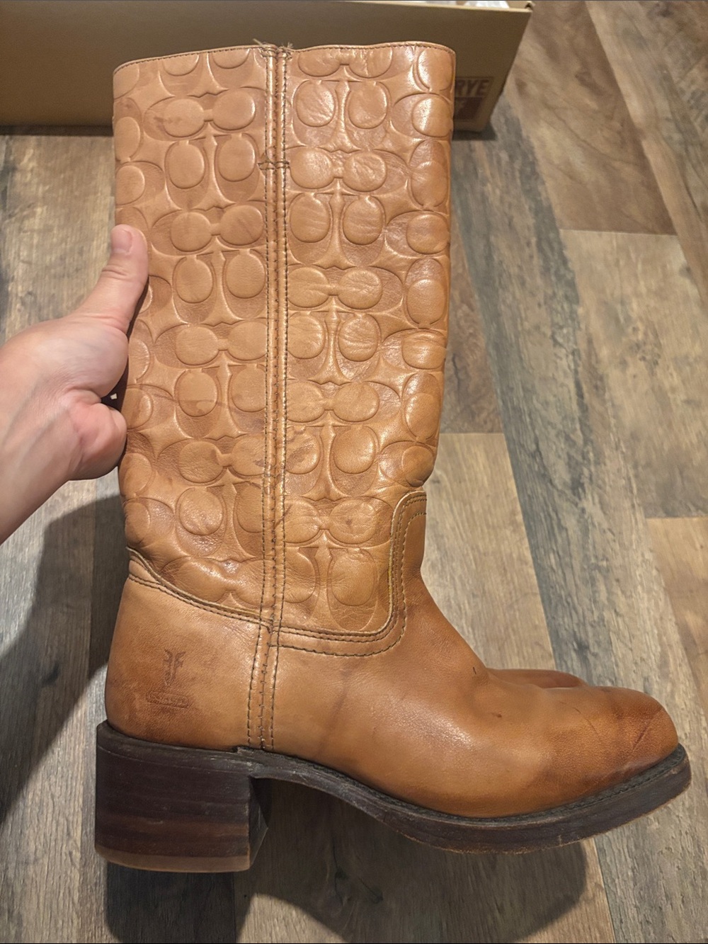 Frye Campus Boots Frye/Coach Cognac Leather Embossed Logo Boots - Picture 7 of 15